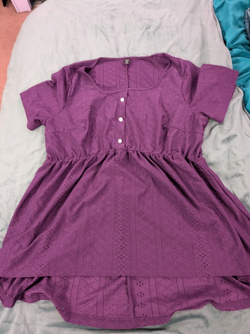 SHEIN Purple Eyelet Babydoll Top with Button Front